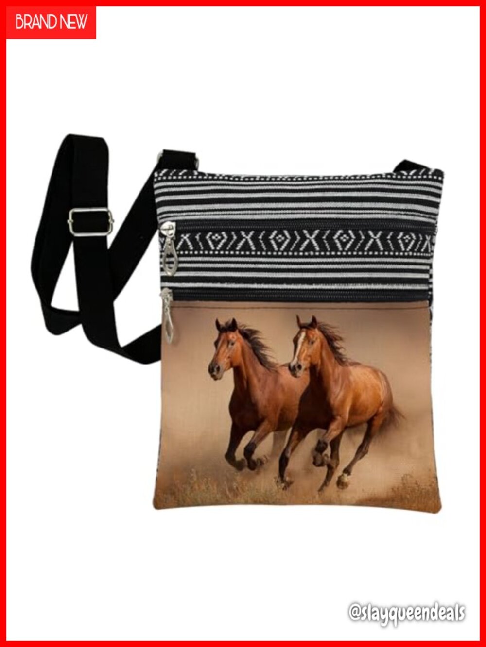 Horse Print Crossbody Bag Polyester Adjustable Strap Messenger Purse